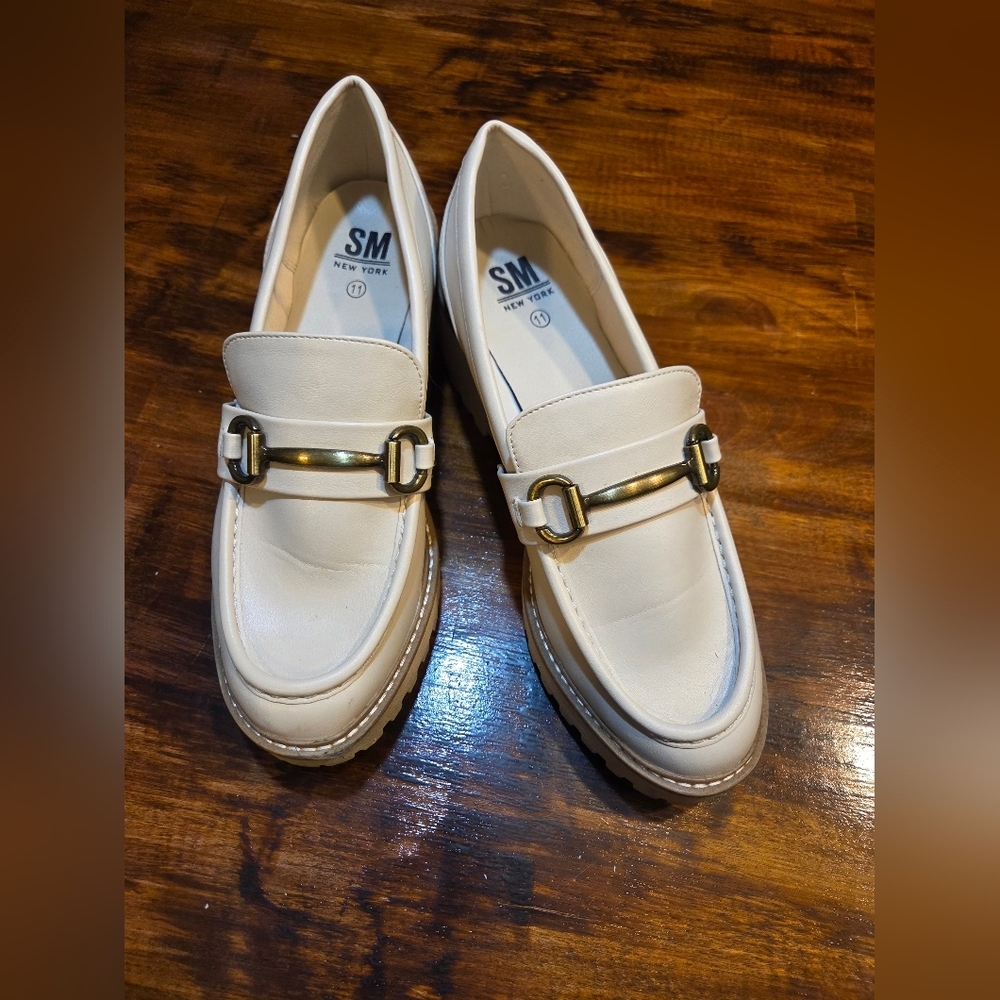 SM New York Women's Cream Platform Size 11 Loafers Steve Madden Preppy
